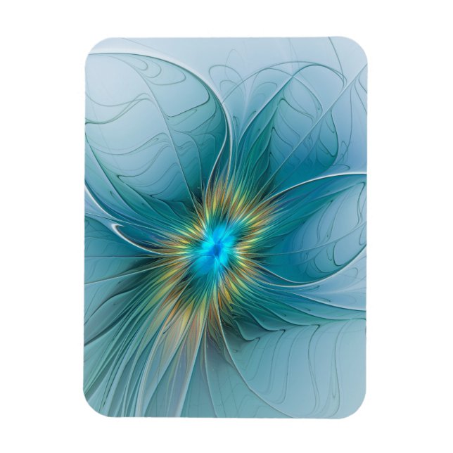 Little Beauty Modern Blue Gold Fractal Art Flower Magnet (Vertical)