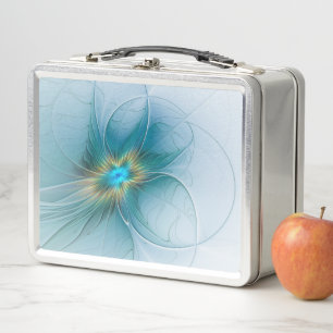 Little Beauty Modern Blue Gold Fractal Art Flower Metal Lunch Box