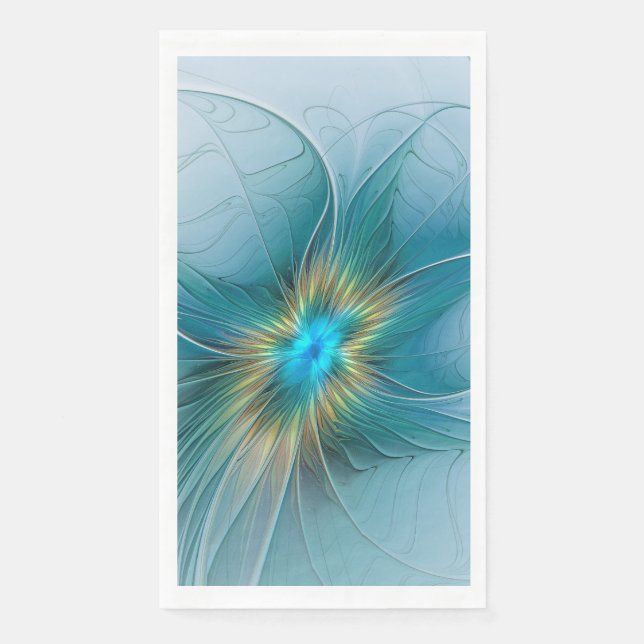 Little Beauty Modern Blue Gold Fractal Art Flower Napkin (Front)