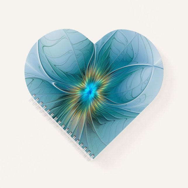 Little Beauty Modern Blue Gold Fractal Art Flower Notebook (Front)