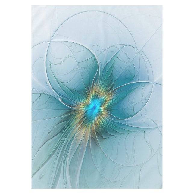 Little Beauty Modern Blue Gold Fractal Art Flower Tablecloth (Front)