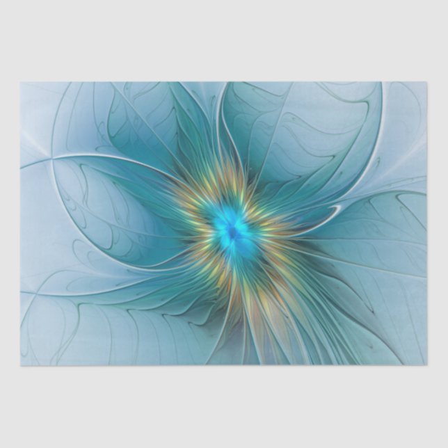 Little Beauty Modern Blue Gold Fractal Art Flower Tissue Paper (Front)