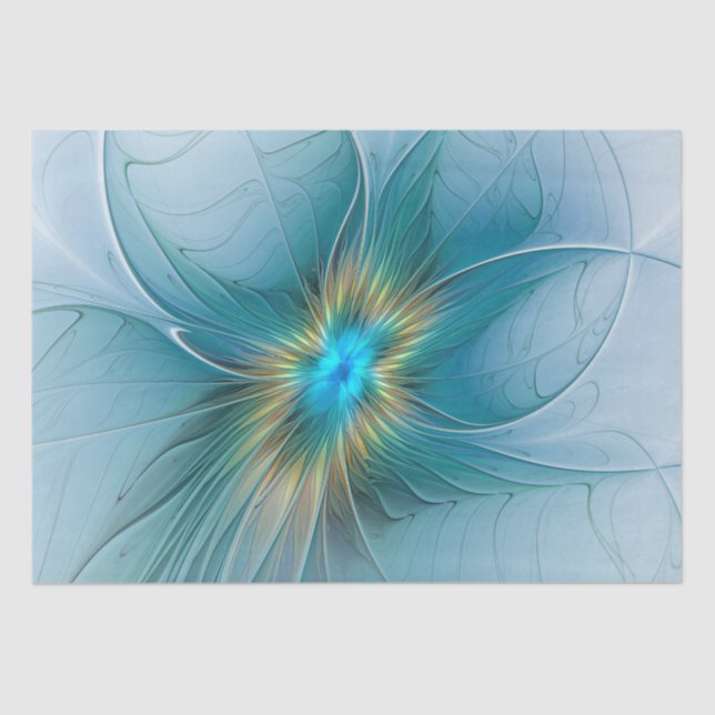 Little Beauty Modern Blue Gold Fractal Art Flower Tissue Paper (Front)