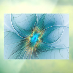 Little Beauty Modern Blue Gold Fractal Art Flower Window Cling