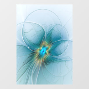 Little Beauty Modern Blue Gold Fractal Art Flower Window Cling
