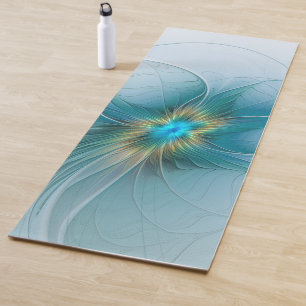 Little Beauty Modern Blue Gold Fractal Art Flower Yoga Mat