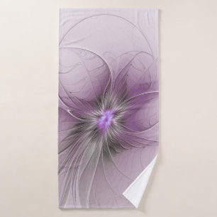 Little Beauty Modern Mauve Gray Fractal Art Flower Bath Towel