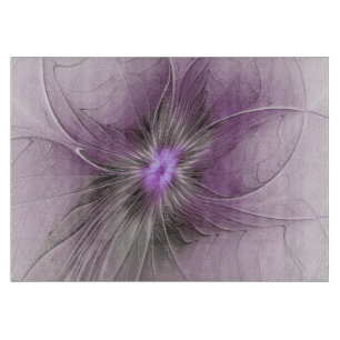 Little Beauty Modern Mauve Gray Fractal Art Flower Cutting Board