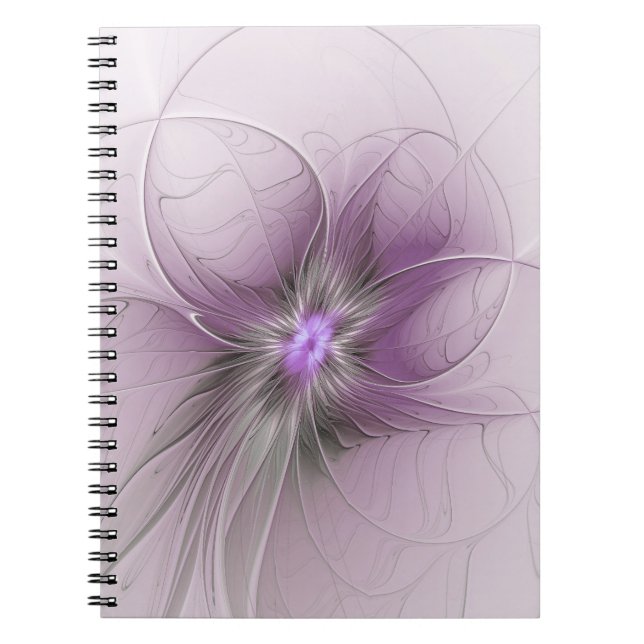 Little Beauty Modern Mauve Gray Fractal Art Flower Notebook (Front)