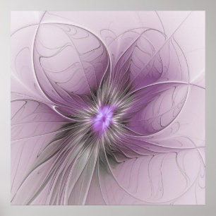 Little Beauty Modern Mauve Gray Fractal Art Flower Poster