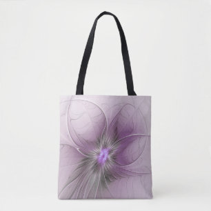 Little Beauty Modern Mauve Gray Fractal Art Flower Tote Bag