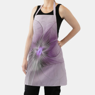 Little Beauty Modern Mauve Grey Fractal Art Flower Apron