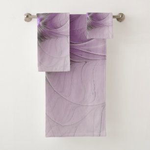 Little Beauty Modern Mauve Grey Fractal Art Flower Bath Towel Set
