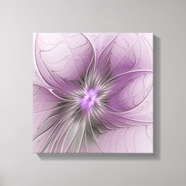 Little Beauty Modern Mauve Grey Fractal Art Flower Canvas Print (Front)