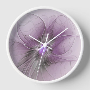 Little Beauty Modern Mauve Grey Fractal Art Flower Clock