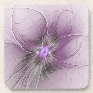Little Beauty Modern Mauve Grey Fractal Art Flower Coaster