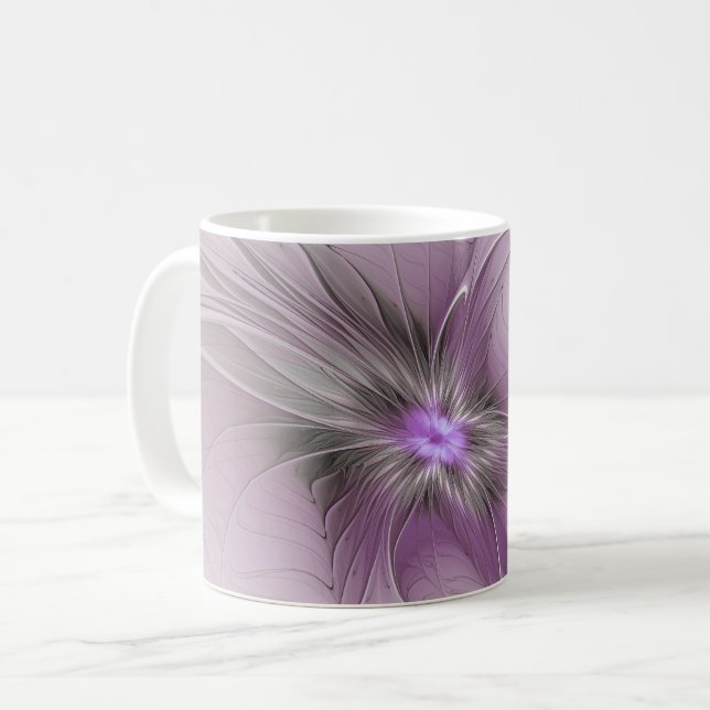 Little Beauty Modern Mauve Grey Fractal Art Flower Coffee Mug (Front Left)