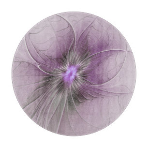 Little Beauty Modern Mauve Grey Fractal Art Flower Cutting Board
