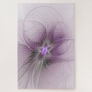 Little Beauty Modern Mauve Grey Fractal Art Flower Jigsaw Puzzle