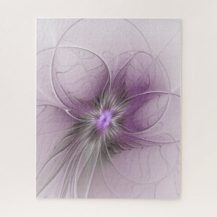 Little Beauty Modern Mauve Grey Fractal Art Flower Jigsaw Puzzle