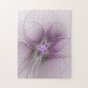 Little Beauty Modern Mauve Grey Fractal Art Flower Jigsaw Puzzle