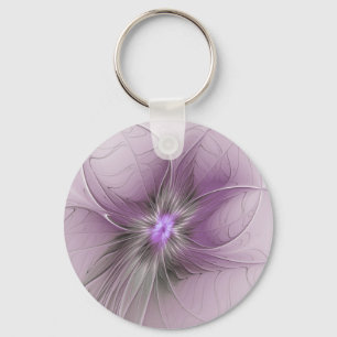 Little Beauty Modern Mauve Grey Fractal Art Flower Key Ring