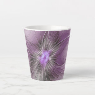 Little Beauty Modern Mauve Grey Fractal Art Flower Latte Mug