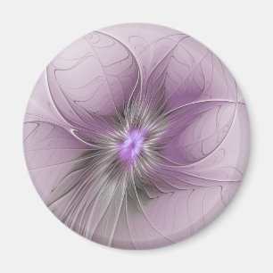 Little Beauty Modern Mauve Grey Fractal Art Flower Magnet