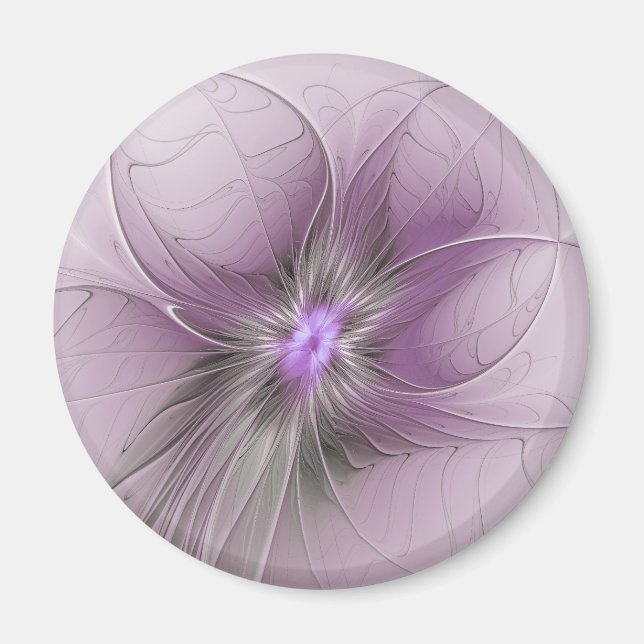 Little Beauty Modern Mauve Grey Fractal Art Flower Magnet (Front)