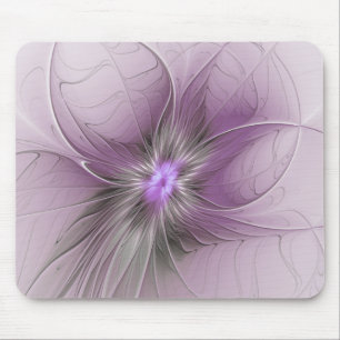 Little Beauty Modern Mauve Grey Fractal Art Flower Mouse Mat