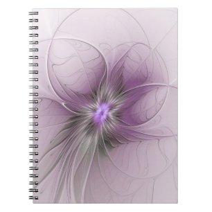 Little Beauty Modern Mauve Grey Fractal Art Flower Notebook
