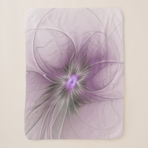 Little Beauty Modern Mauve Grey Fractal Art Flower Sherpa Blanket