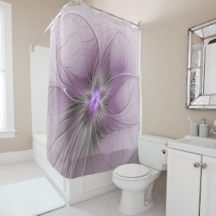 Little Beauty Modern Mauve Grey Fractal Art Flower Shower Curtain
