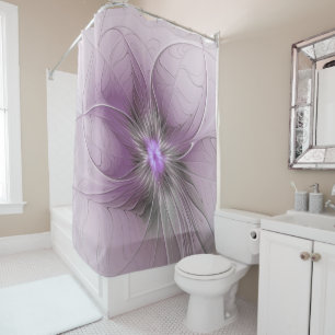 Little Beauty Modern Mauve Grey Fractal Art Flower Shower Curtain