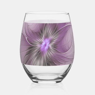 Little Beauty Modern Mauve Grey Fractal Art Flower Stemless Wine Glass