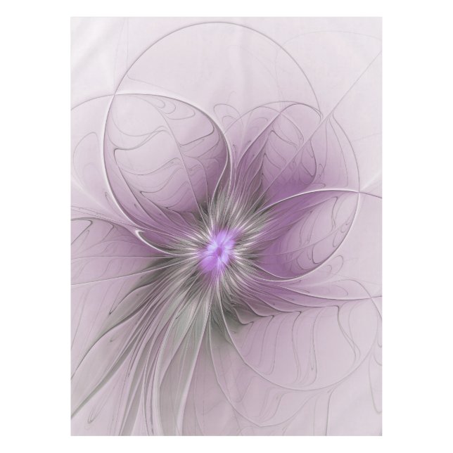 Little Beauty Modern Mauve Grey Fractal Art Flower Tablecloth (Front)
