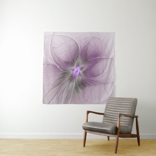 Little Beauty Modern Mauve Grey Fractal Art Flower Tapestry