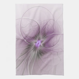 Little Beauty Modern Mauve Grey Fractal Art Flower Tea Towel