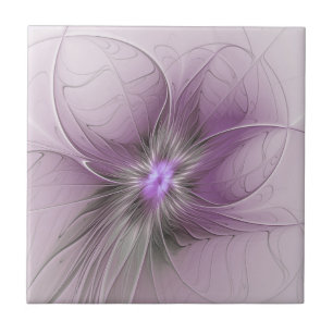 Little Beauty Modern Mauve Grey Fractal Art Flower Tile