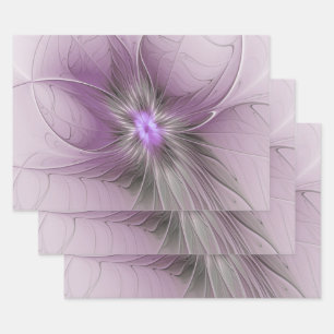 Little Beauty Modern Mauve Grey Fractal Art Flower Wrapping Paper Sheet