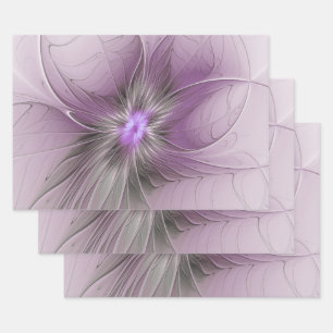 Little Beauty Modern Mauve Grey Fractal Art Flower Wrapping Paper Sheet