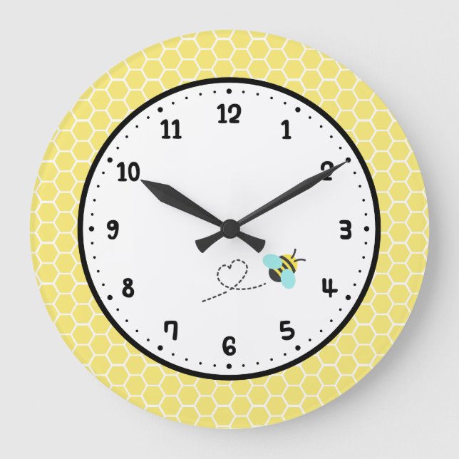Little Bee And Honeycomb Pattern Room Decor Large Clock (Front)