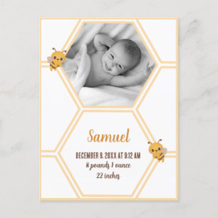 Little Bee Baby Birth Stats Postcard