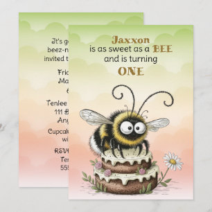 Little Bee Baby Boy First Birthday Invitation