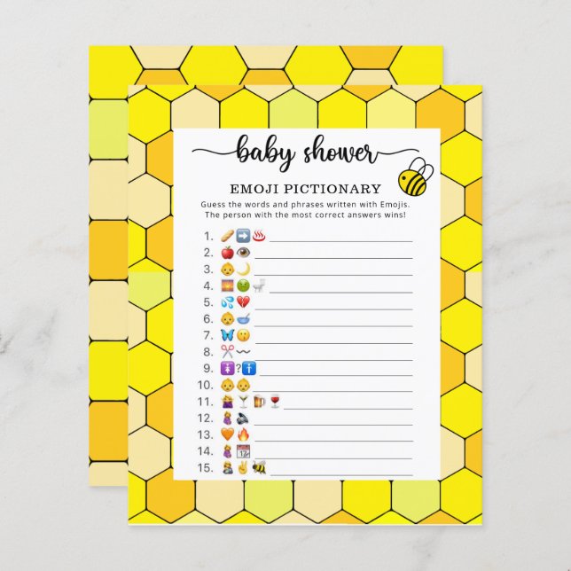 Little Bee Baby shower emoji pictionary game (Front/Back)