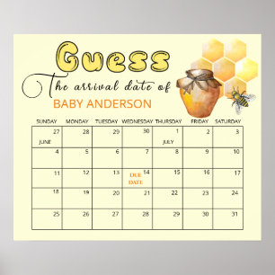 Little Bee Baby Shower Guess Due Date Calendar Pos Poster