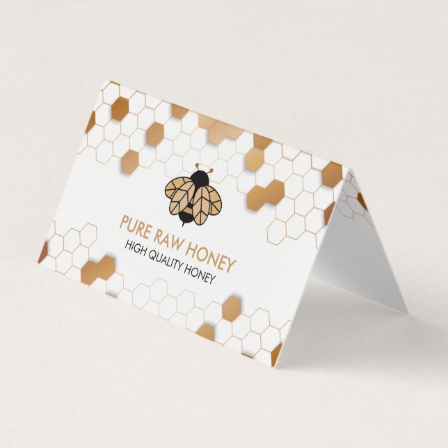 Little Bee flying on the Gold Honeycomb Apiarist Business Card (Front)