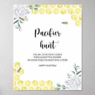 little bee pacifier hunt baby shower game  poster