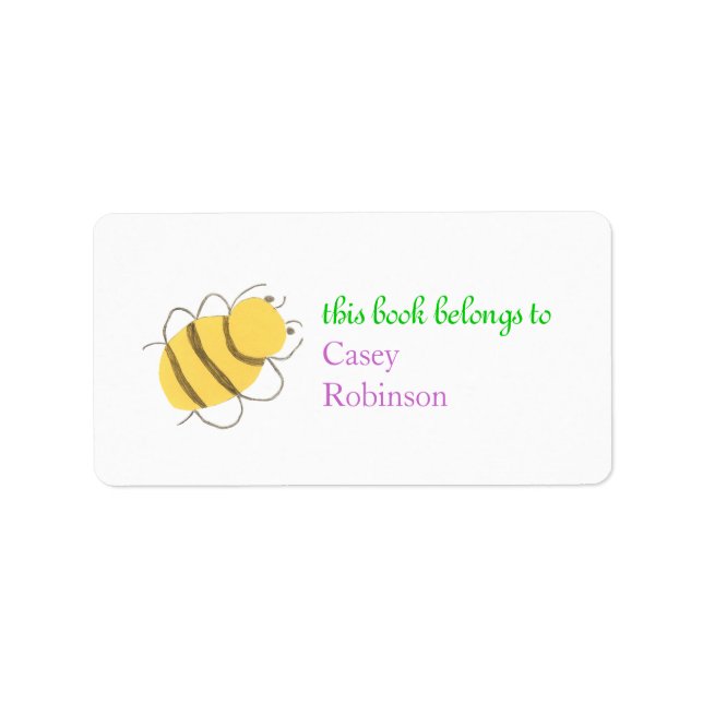 Little bee personalised bookplate label (Front)