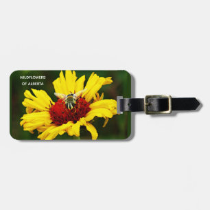 Little Bee Rests on Bright Yellow Wildflower Luggage Tag